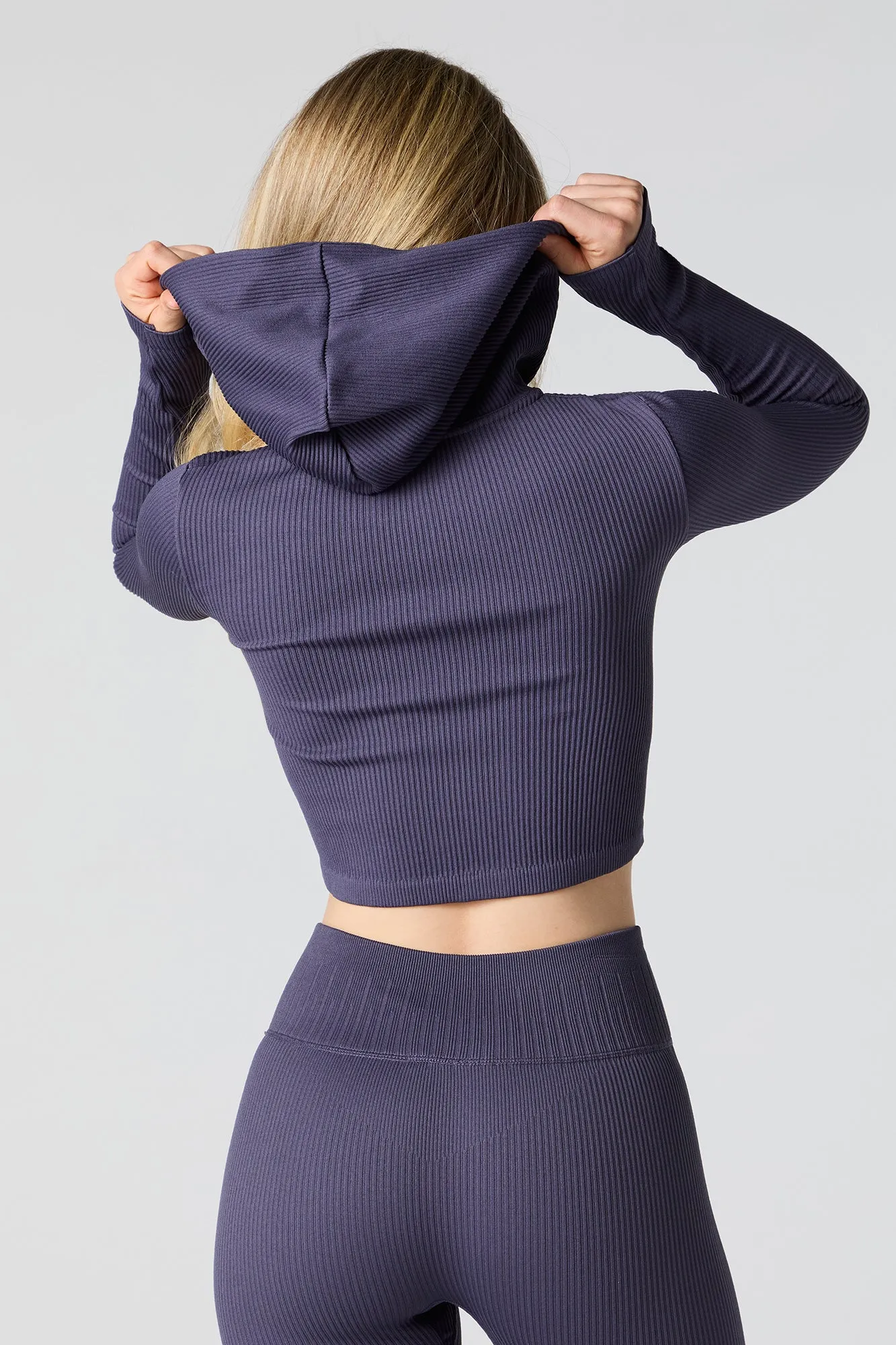 Active Seamless Ribbed Cropped Hoodie