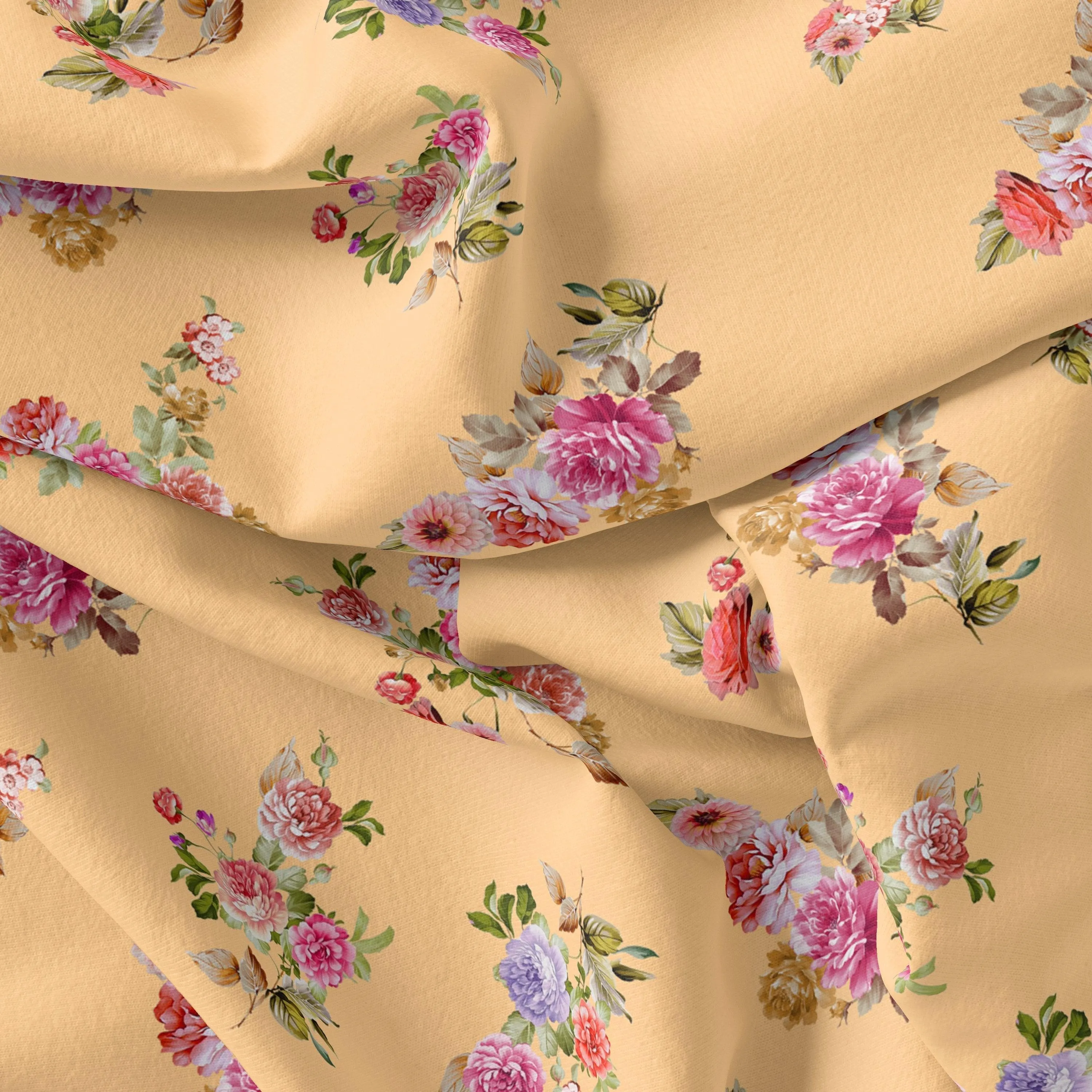 Apricot Light Watercolour Flower Digital Printed Fabric - Kora Silk