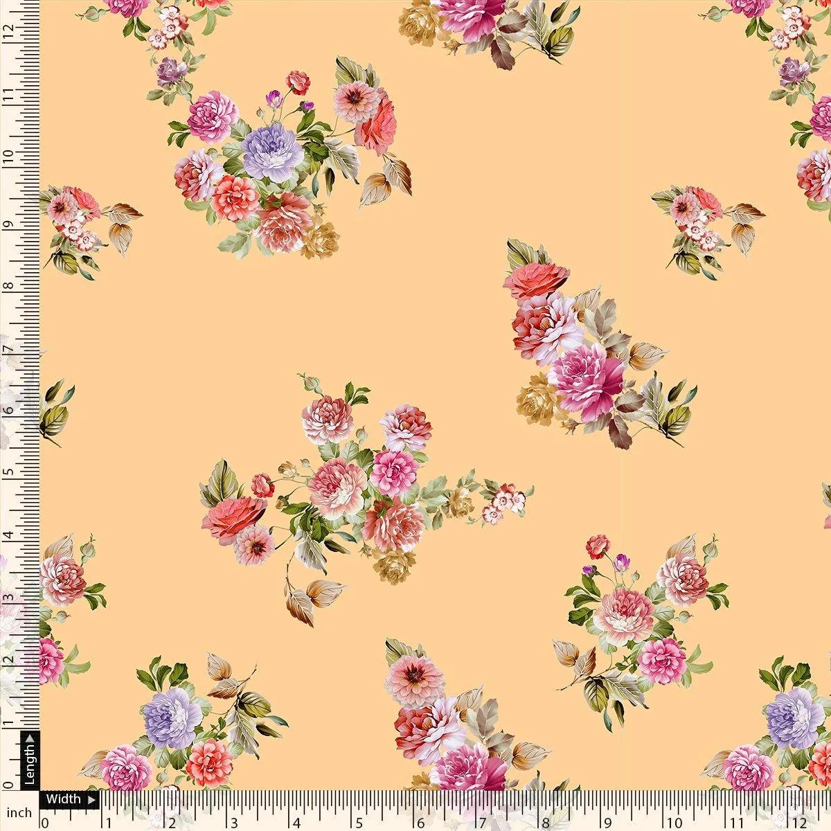 Apricot Light Watercolour Flower Digital Printed Fabric - Kora Silk