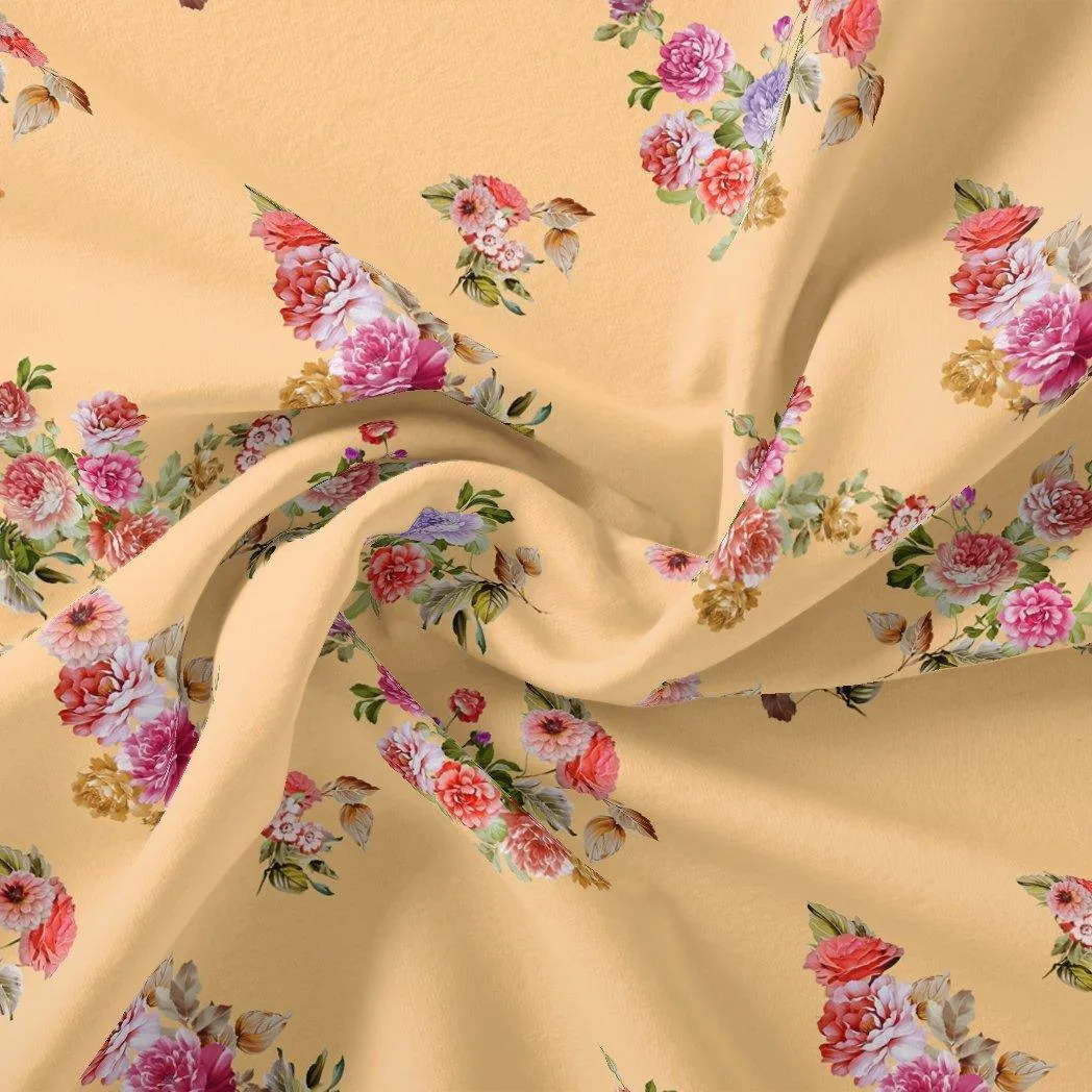 Apricot Light Watercolour Flower Digital Printed Fabric - Kora Silk