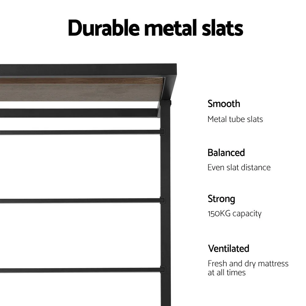 Artiss Bed Frame Metal Bed Base with Trundle Daybed Wooden Headboard Single DEAN