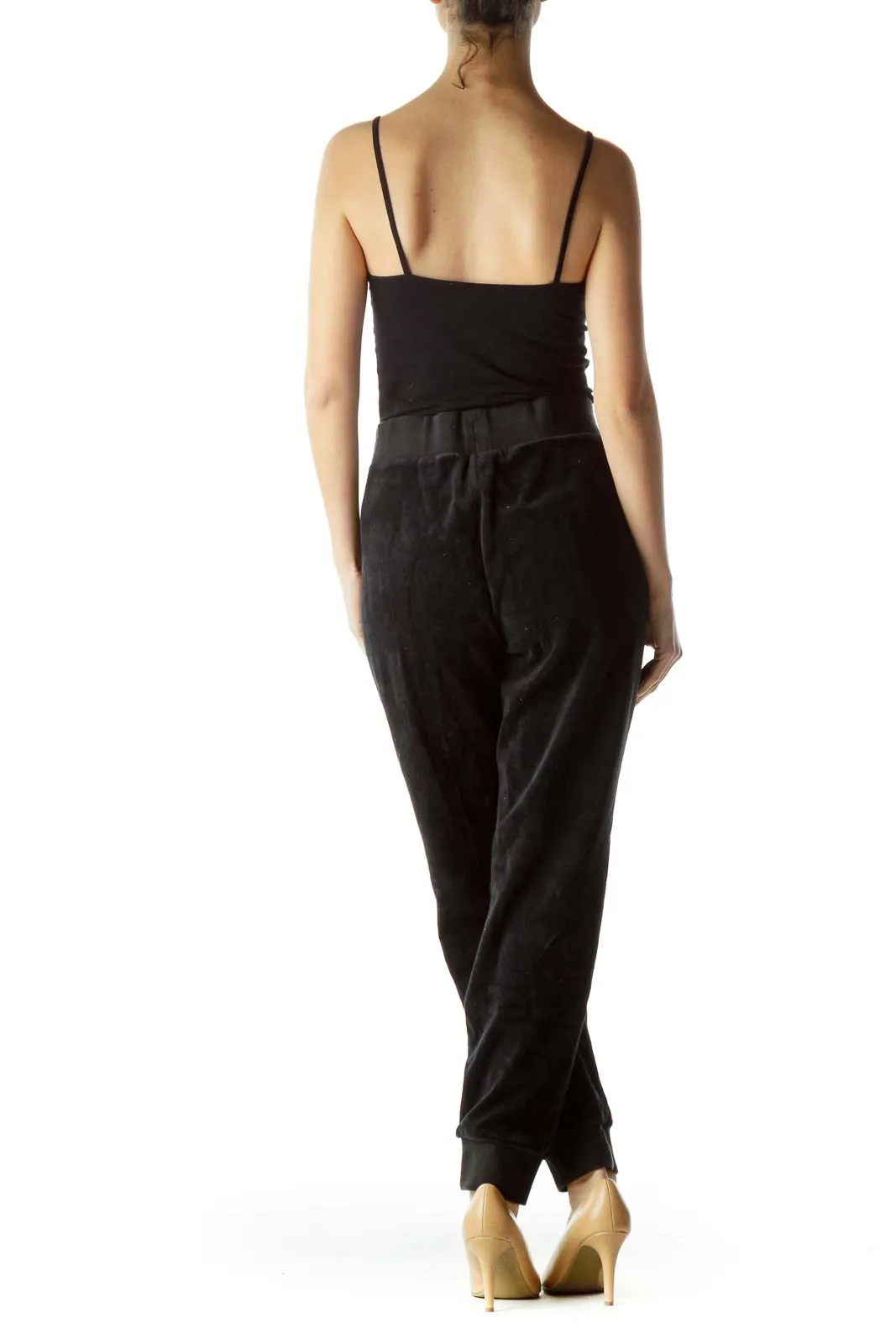 Black Drawstring Fleece Cropped Pants