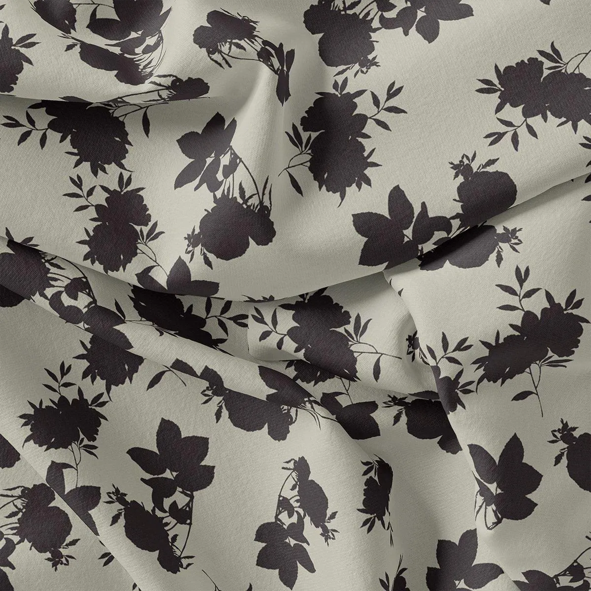 Black Floral Flower Digital Printed Fabric - Crepe