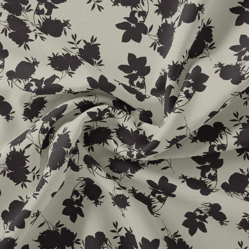 Black Floral Flower Digital Printed Fabric - Crepe