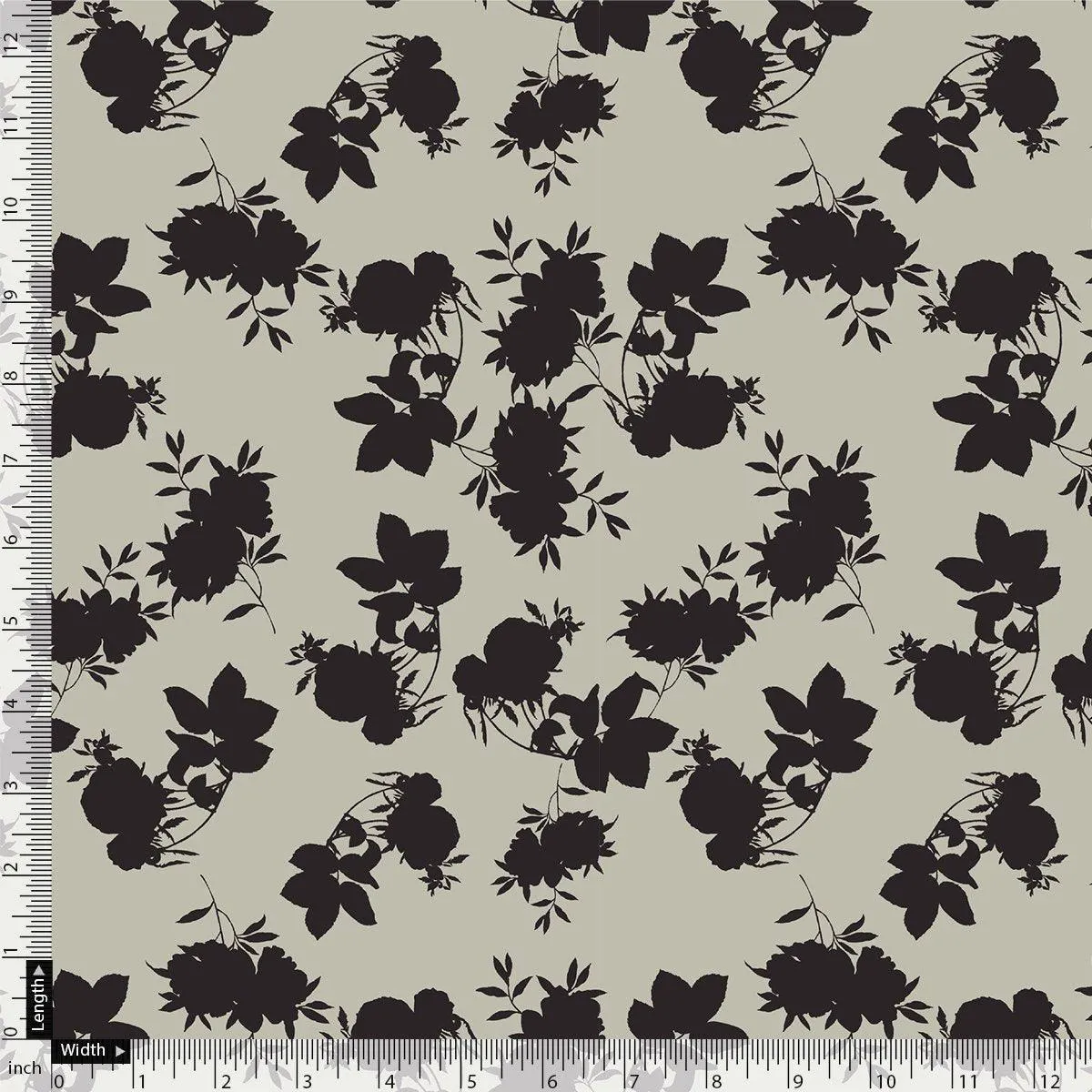 Black Floral Flower Digital Printed Fabric - Crepe