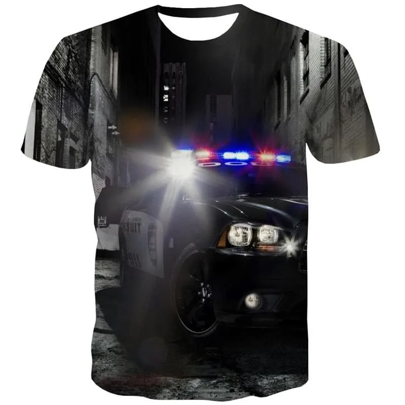 Car T shirt Men Policemen T-shirts 3d Night Shirt Print Harajuku Funny T shirts