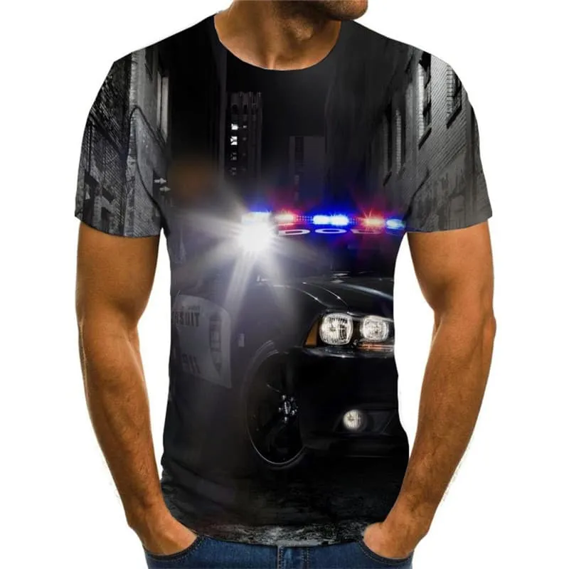 Car T shirt Men Policemen T-shirts 3d Night Shirt Print Harajuku Funny T shirts