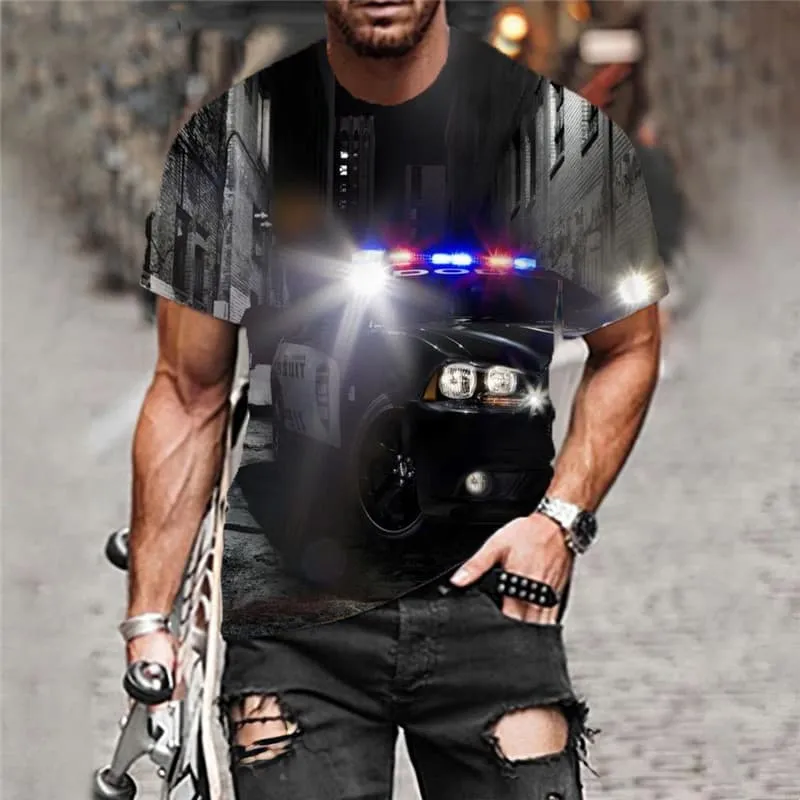 Car T shirt Men Policemen T-shirts 3d Night Shirt Print Harajuku Funny T shirts