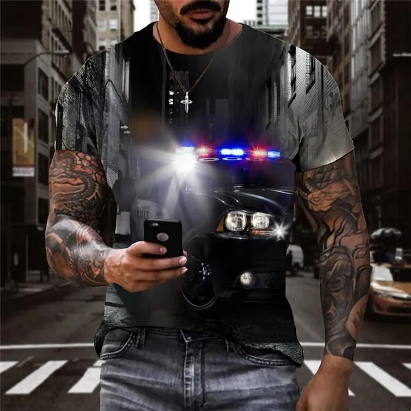 Car T shirt Men Policemen T-shirts 3d Night Shirt Print Harajuku Funny T shirts