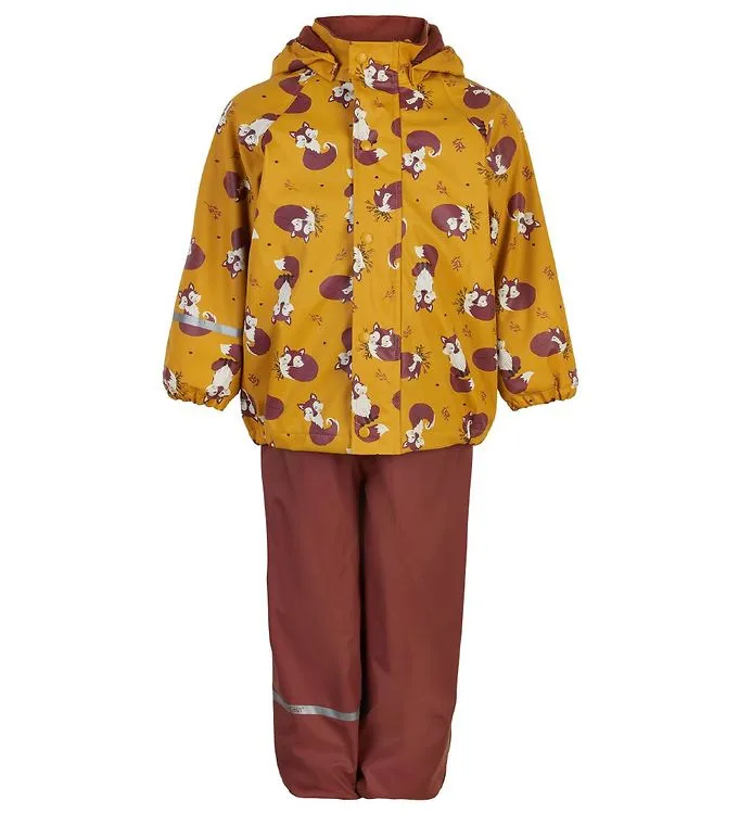 Celavi Fleece Lined Mineral Yellow Foxes Waterproof Rainwear Set