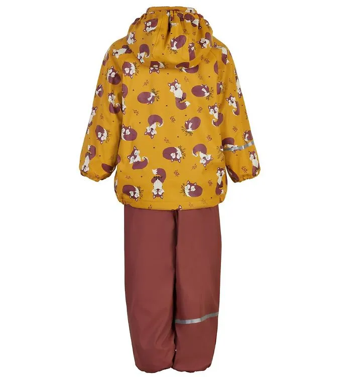 Celavi Fleece Lined Mineral Yellow Foxes Waterproof Rainwear Set