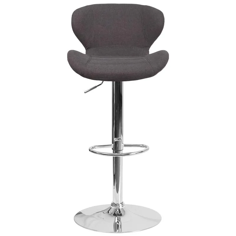 Contemporary Charcoal Fabric Adjustable Height Barstool With Curved Back And Chrome Base By Flash Furniture