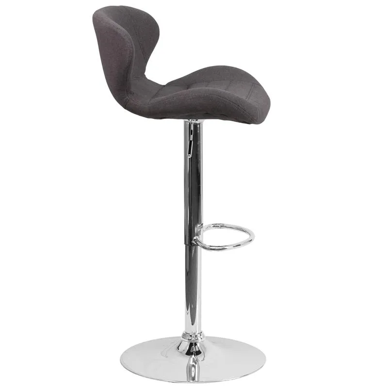 Contemporary Charcoal Fabric Adjustable Height Barstool With Curved Back And Chrome Base By Flash Furniture