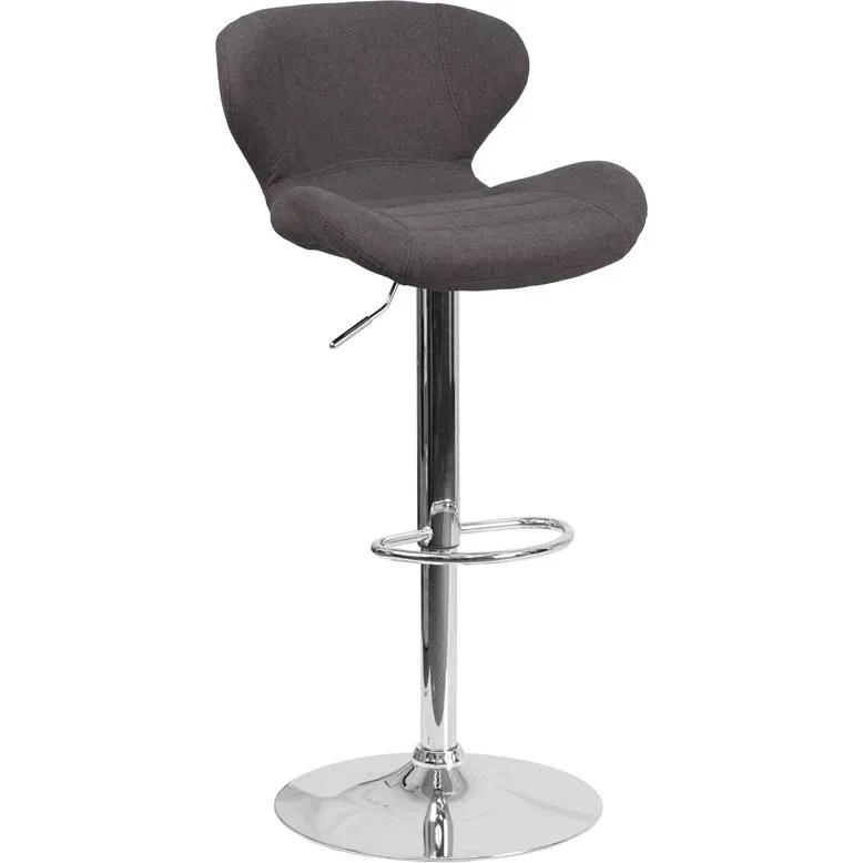 Contemporary Charcoal Fabric Adjustable Height Barstool With Curved Back And Chrome Base By Flash Furniture