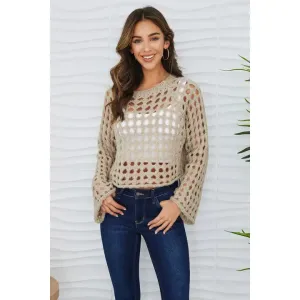 CROP OPEN KNIT FUZZY SWEATER