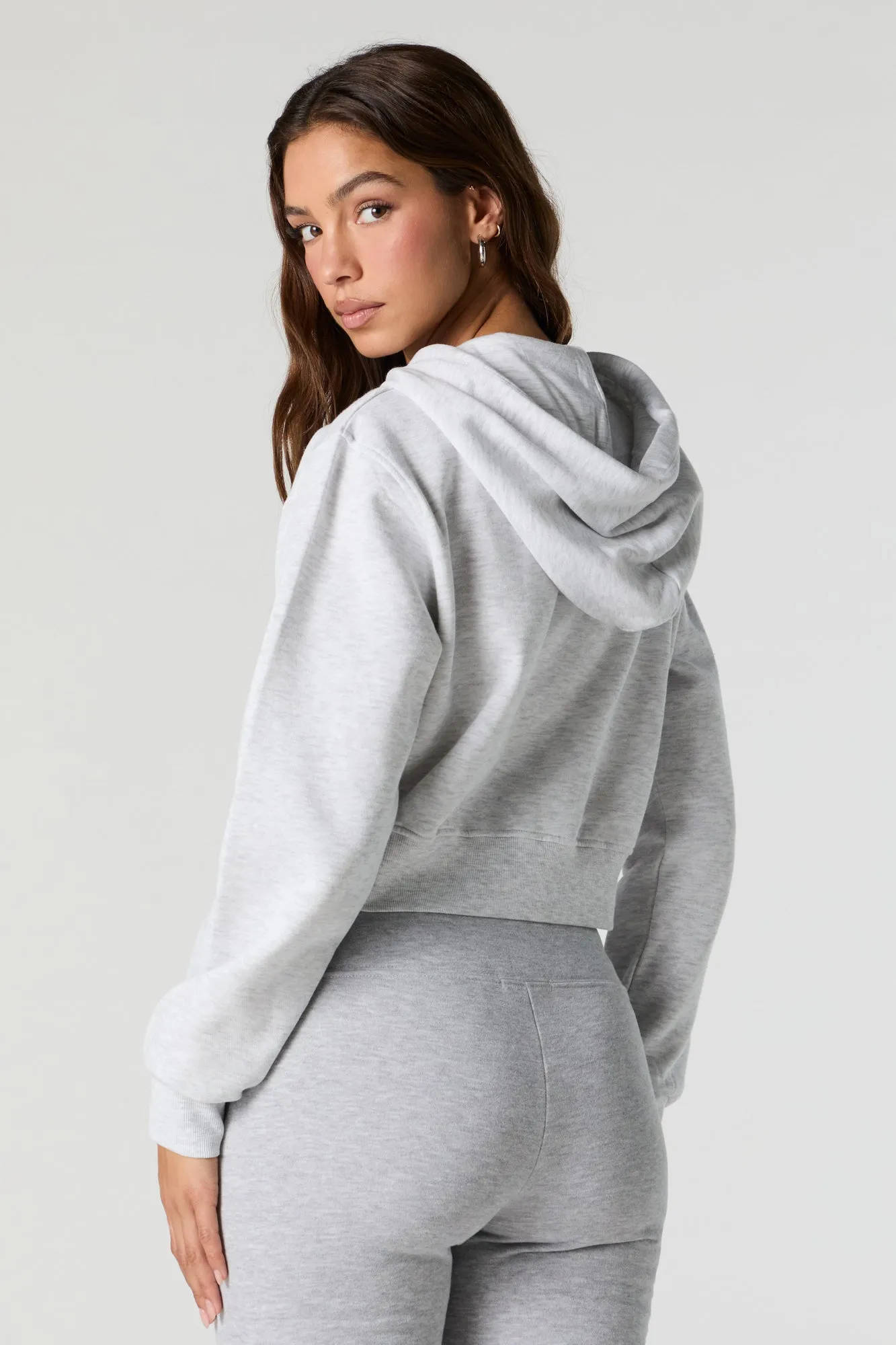 Destination Embroidered Zip-Up Cropped Hoodie