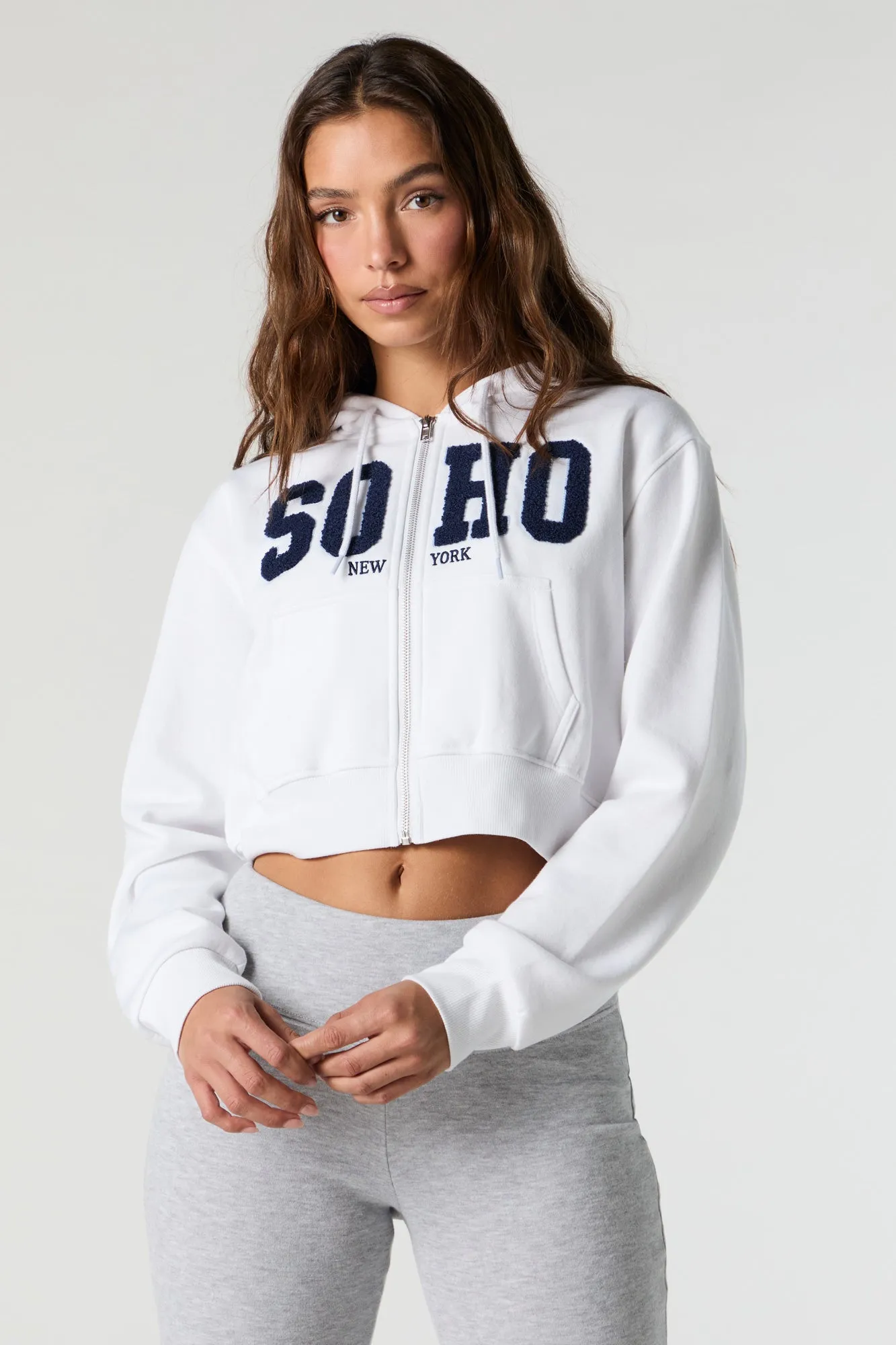 Destination Embroidered Zip-Up Cropped Hoodie