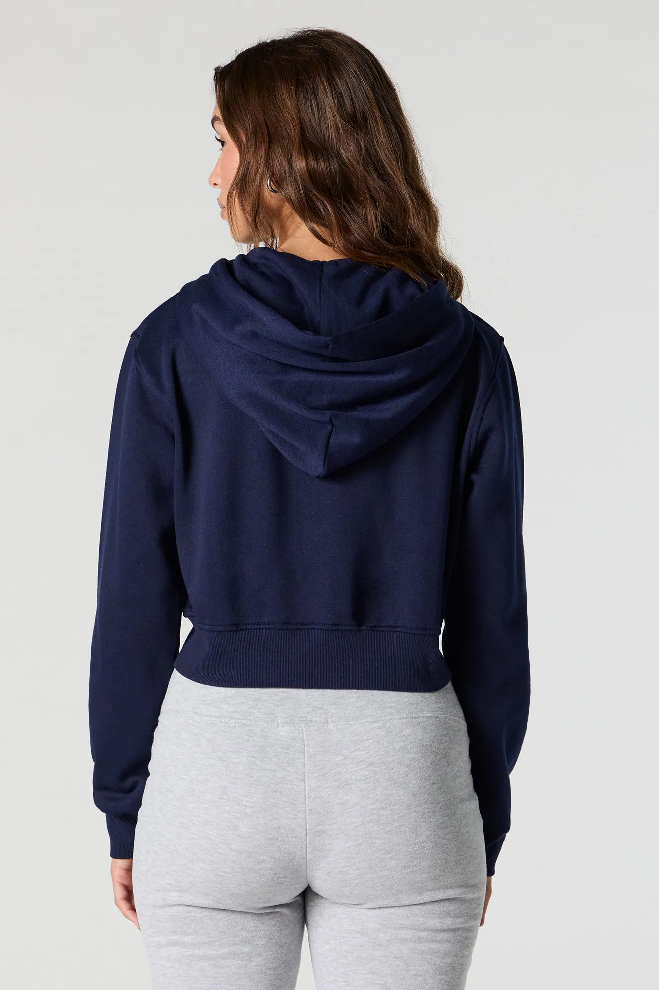 Destination Embroidered Zip-Up Cropped Hoodie