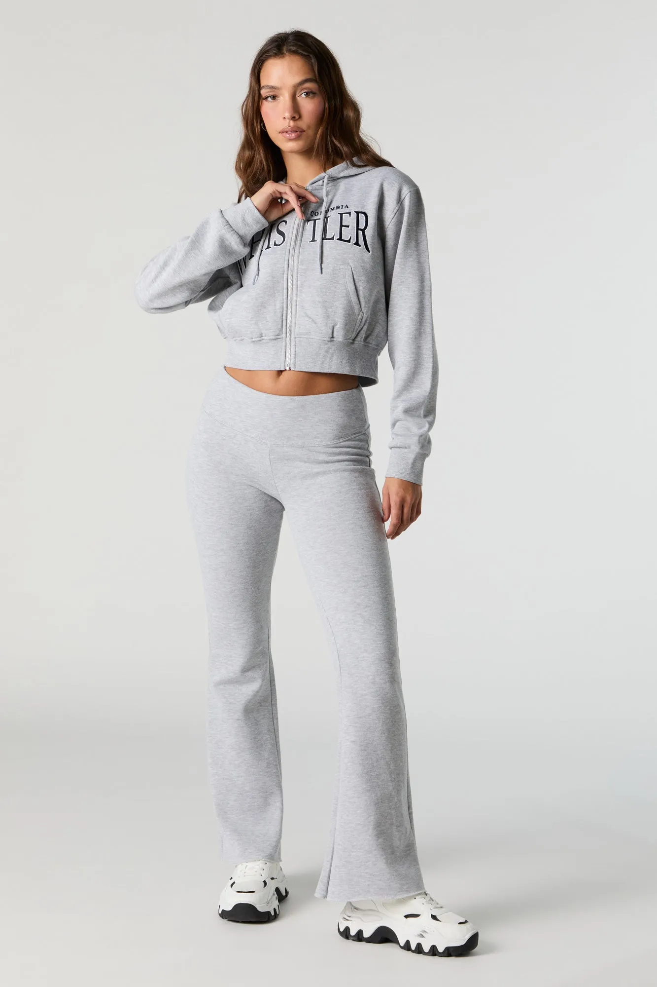 Destination Embroidered Zip-Up Cropped Hoodie