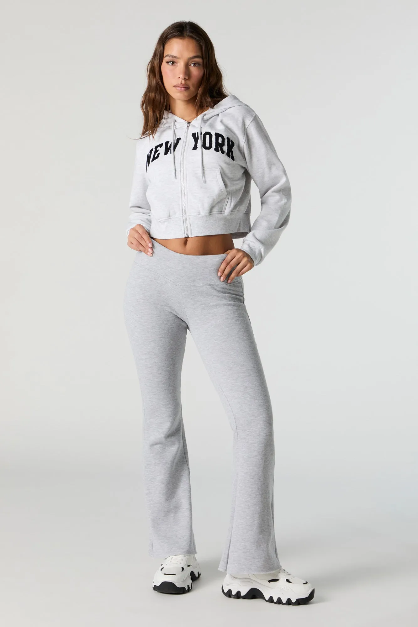 Destination Embroidered Zip-Up Cropped Hoodie