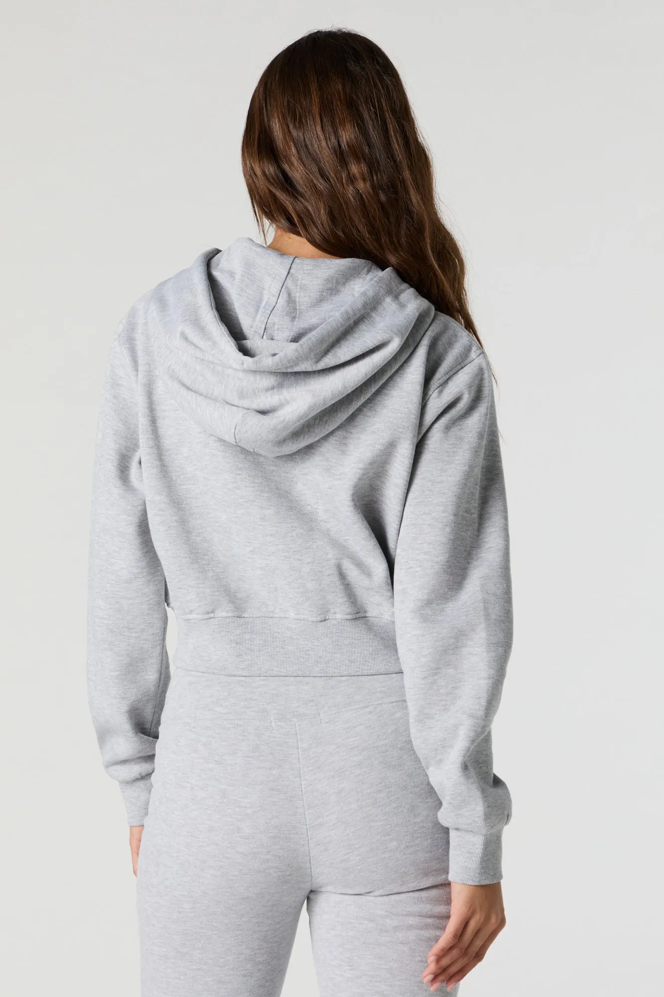 Destination Embroidered Zip-Up Cropped Hoodie