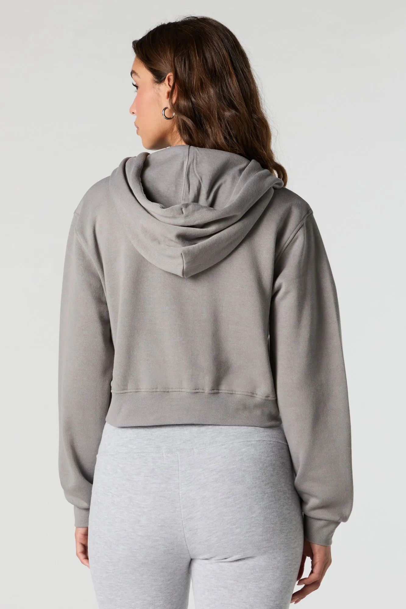 Destination Embroidered Zip-Up Cropped Hoodie