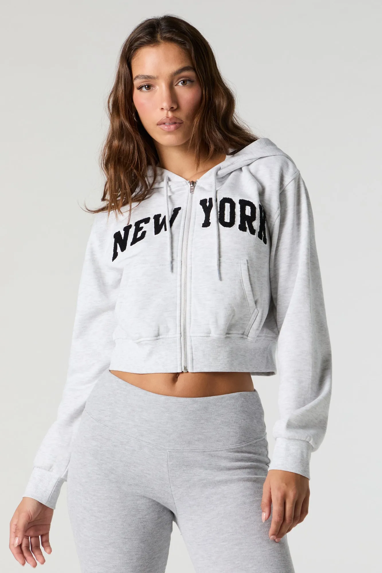 Destination Embroidered Zip-Up Cropped Hoodie