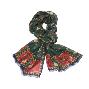 Drake's Green Unicorn Print Wool-Silk Scarf