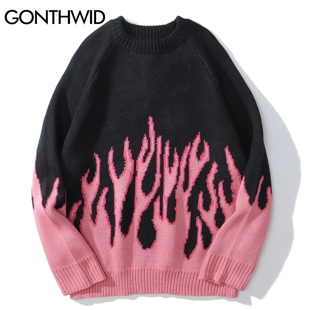 Flaming Fire Hip Hop Knit Sweaters