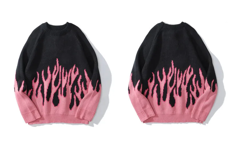 Flaming Fire Hip Hop Knit Sweaters