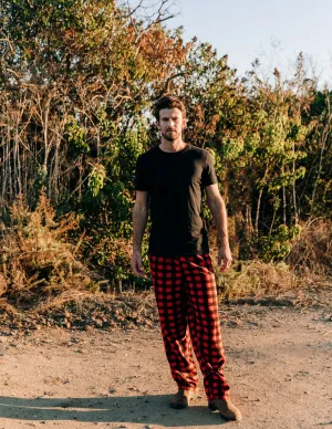 Mens Red & Black Plaid Fleece Pants