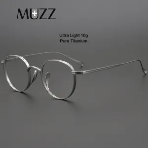 Muzz Men's Full Rim Round Brushed Titanium Frame Eyeglasses 10518T