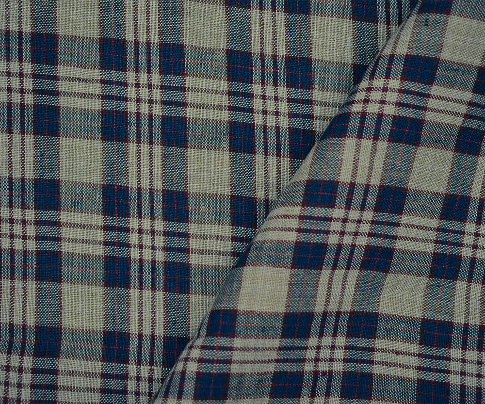 Navy-Taupe-Multi Moygashel Washed Plaid Irish Linen Woven Fabric