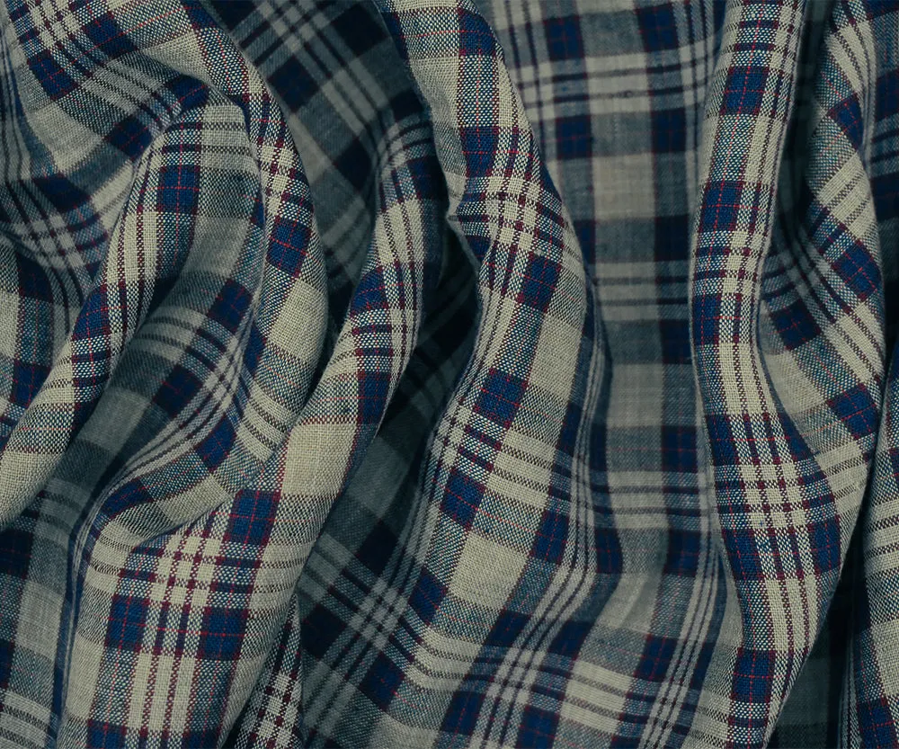 Navy-Taupe-Multi Moygashel Washed Plaid Irish Linen Woven Fabric