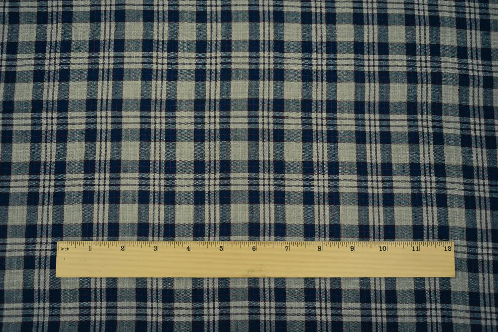 Navy-Taupe-Multi Moygashel Washed Plaid Irish Linen Woven Fabric