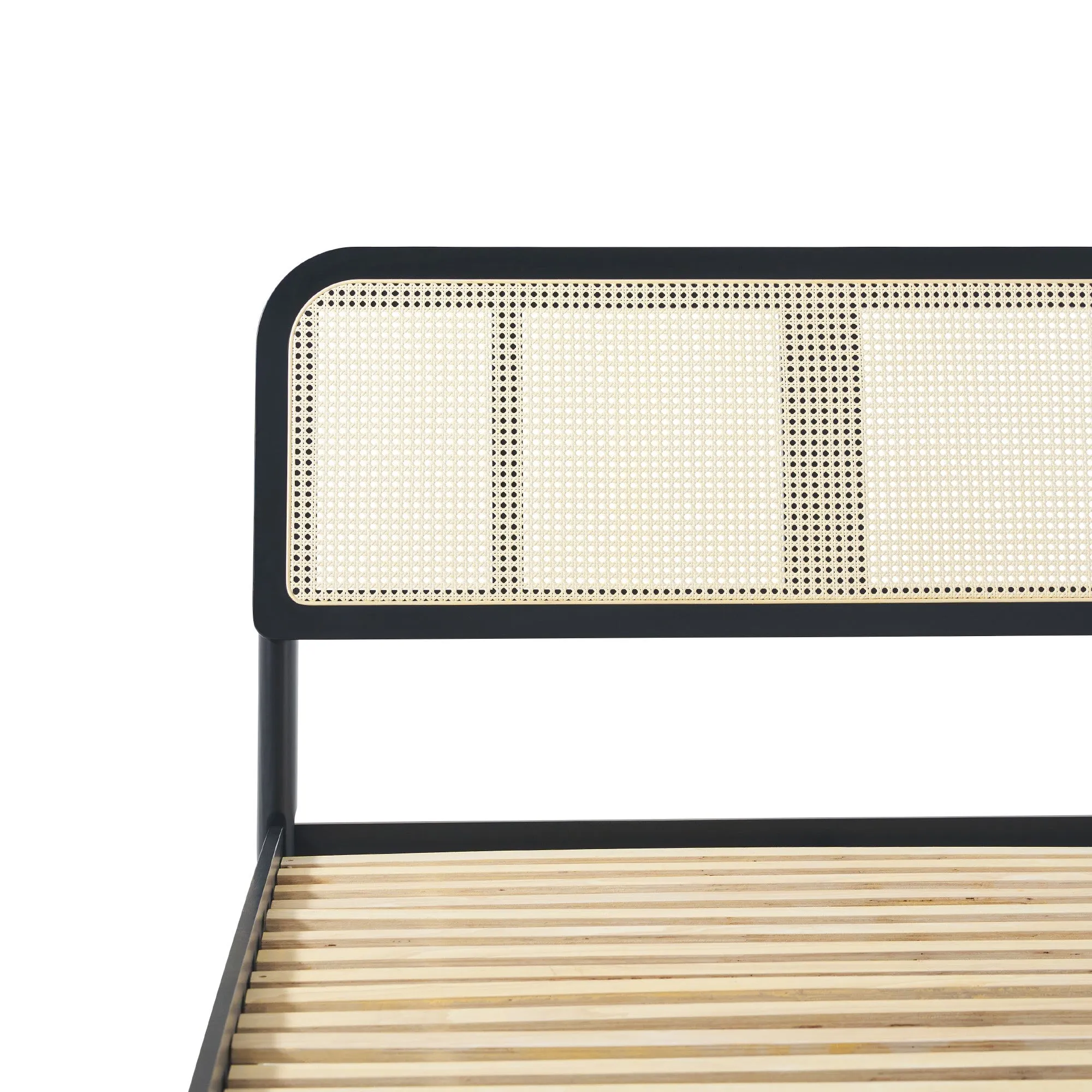 Neru Boho Curved Rattan-Headboard Bed Collection (Queen or King)