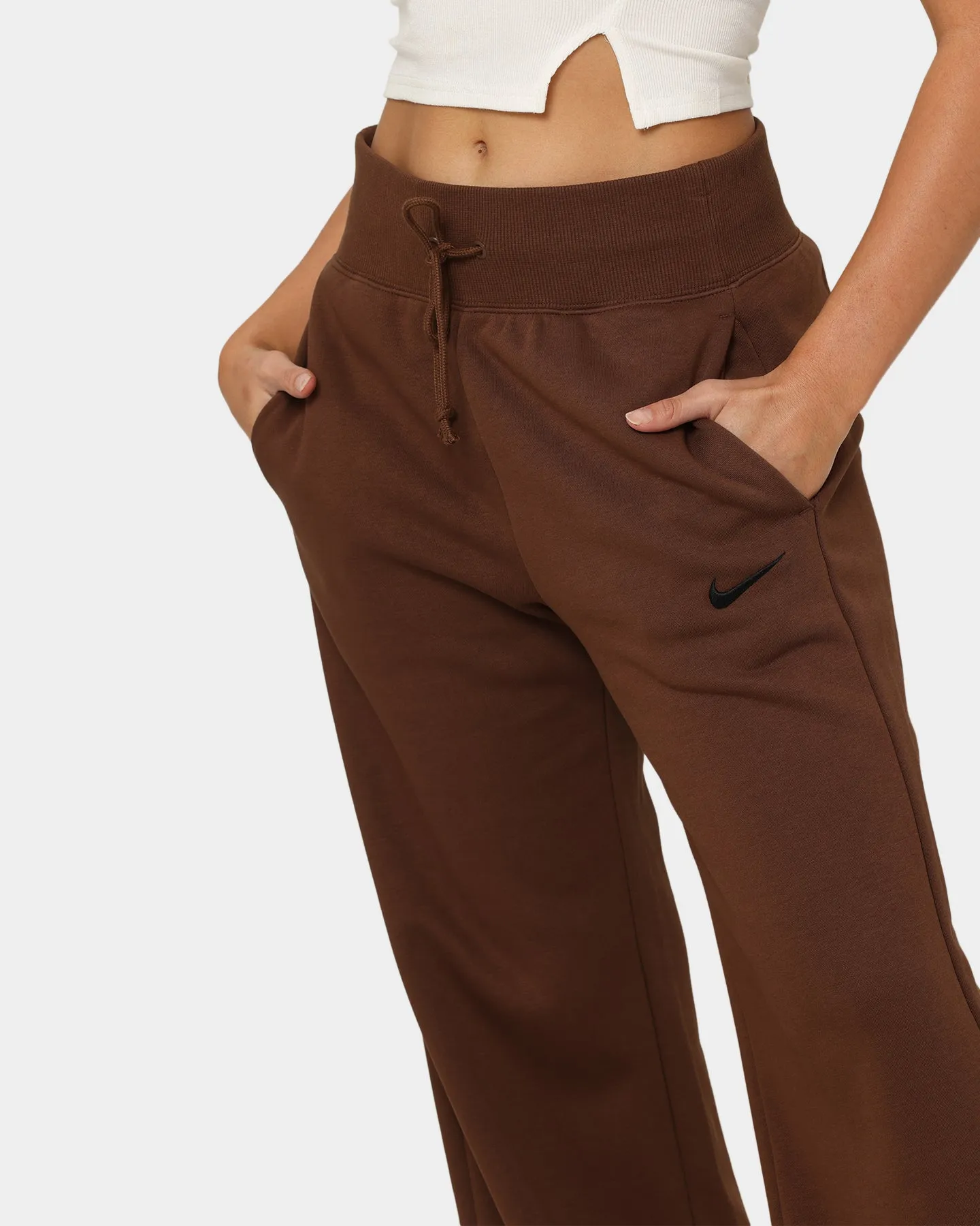 Nike Women's Sportswear Phoenix Fleece High Waisted Wide Leg Sweat Pants Cacao Wow/Black