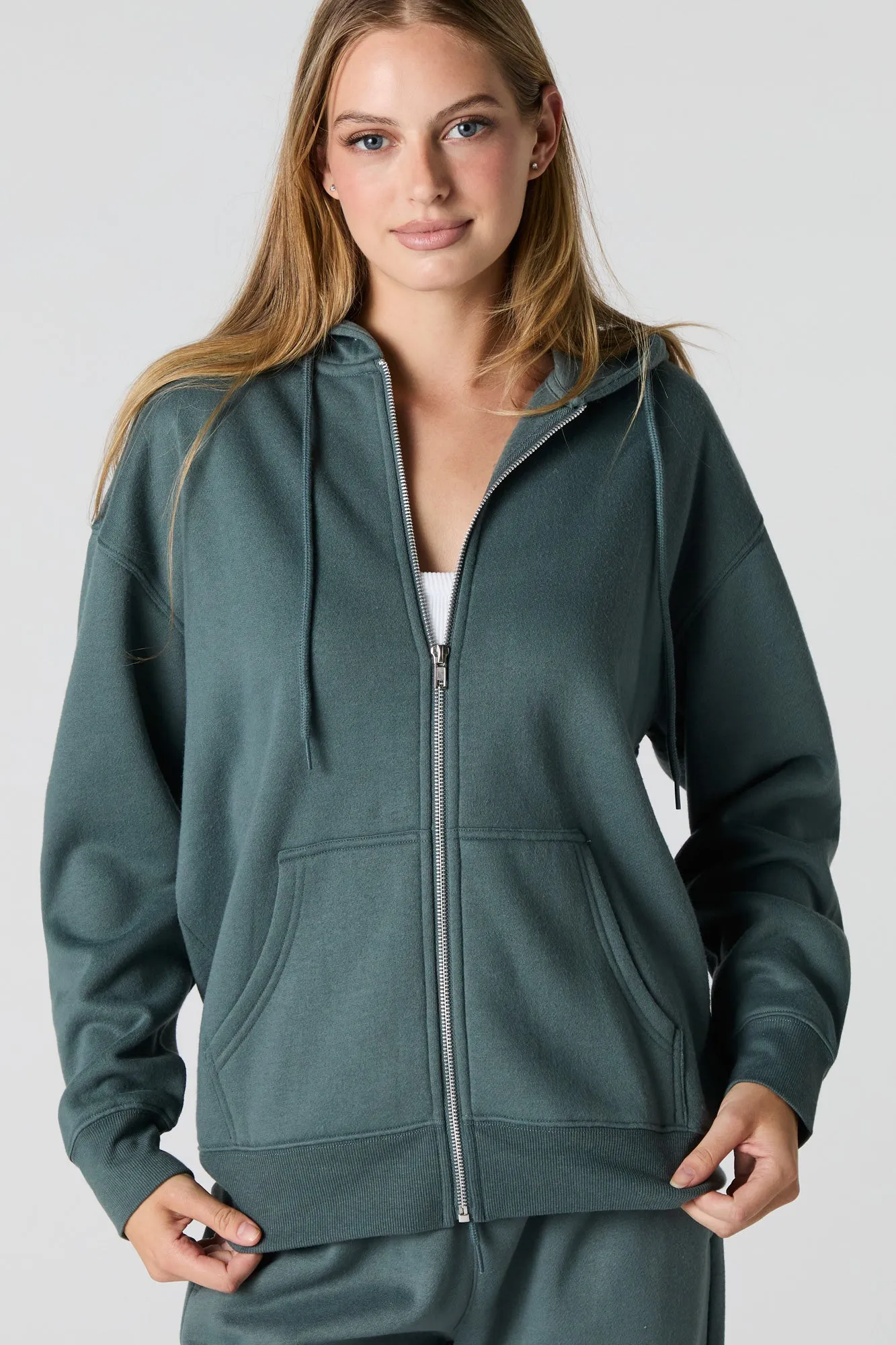 Oversized Zip-Up Fleece Hoodie