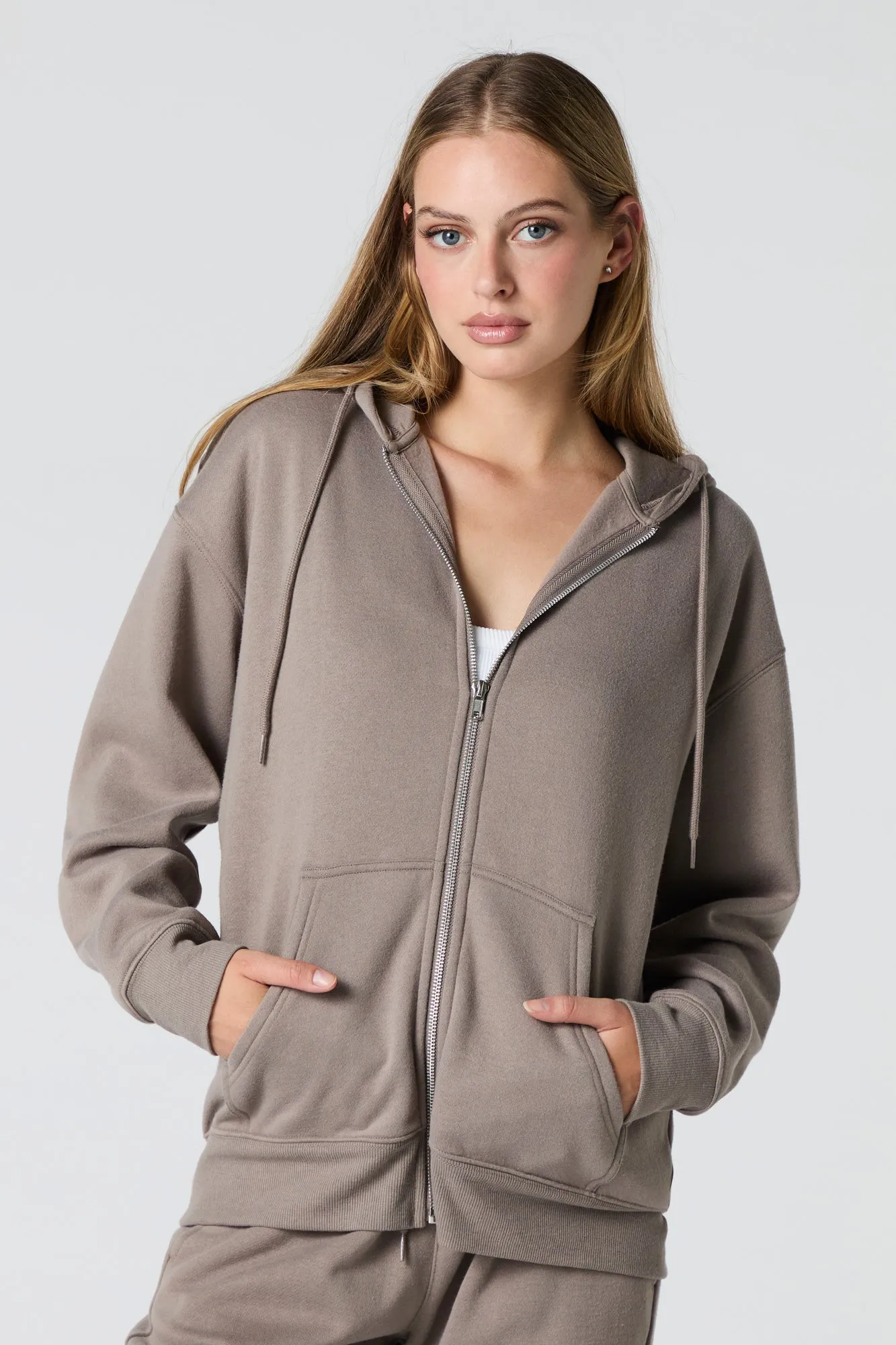 Oversized Zip-Up Fleece Hoodie