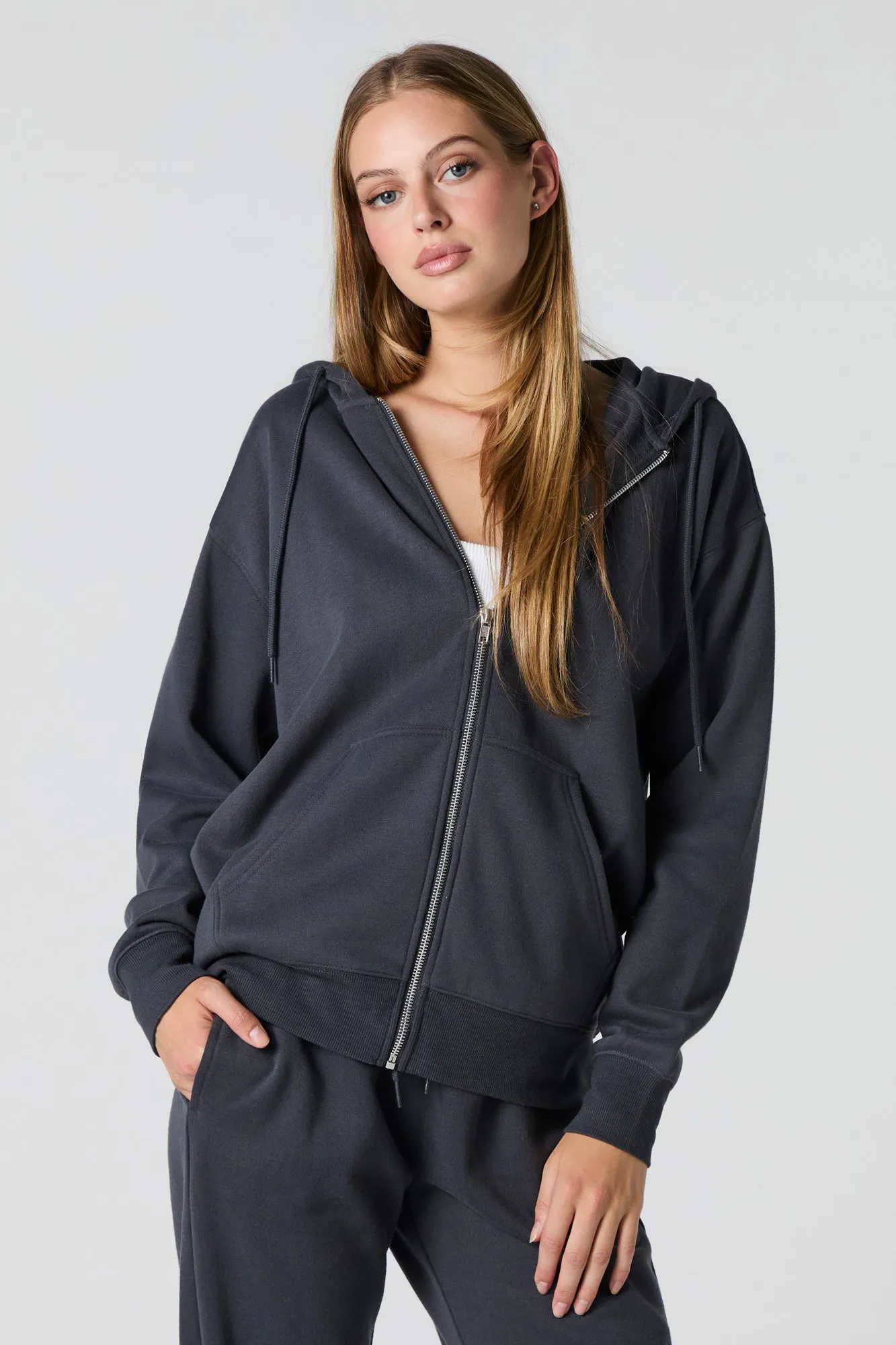 Oversized Zip-Up Fleece Hoodie