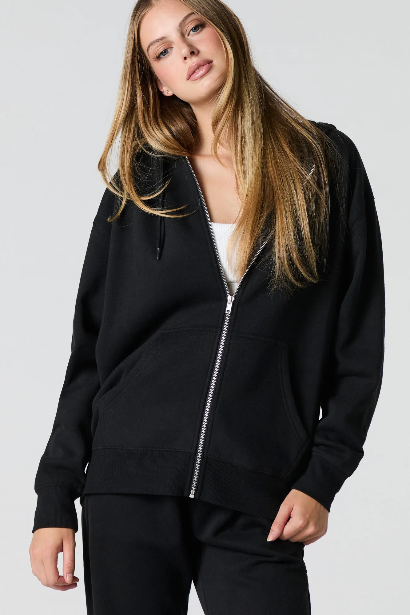 Oversized Zip-Up Fleece Hoodie