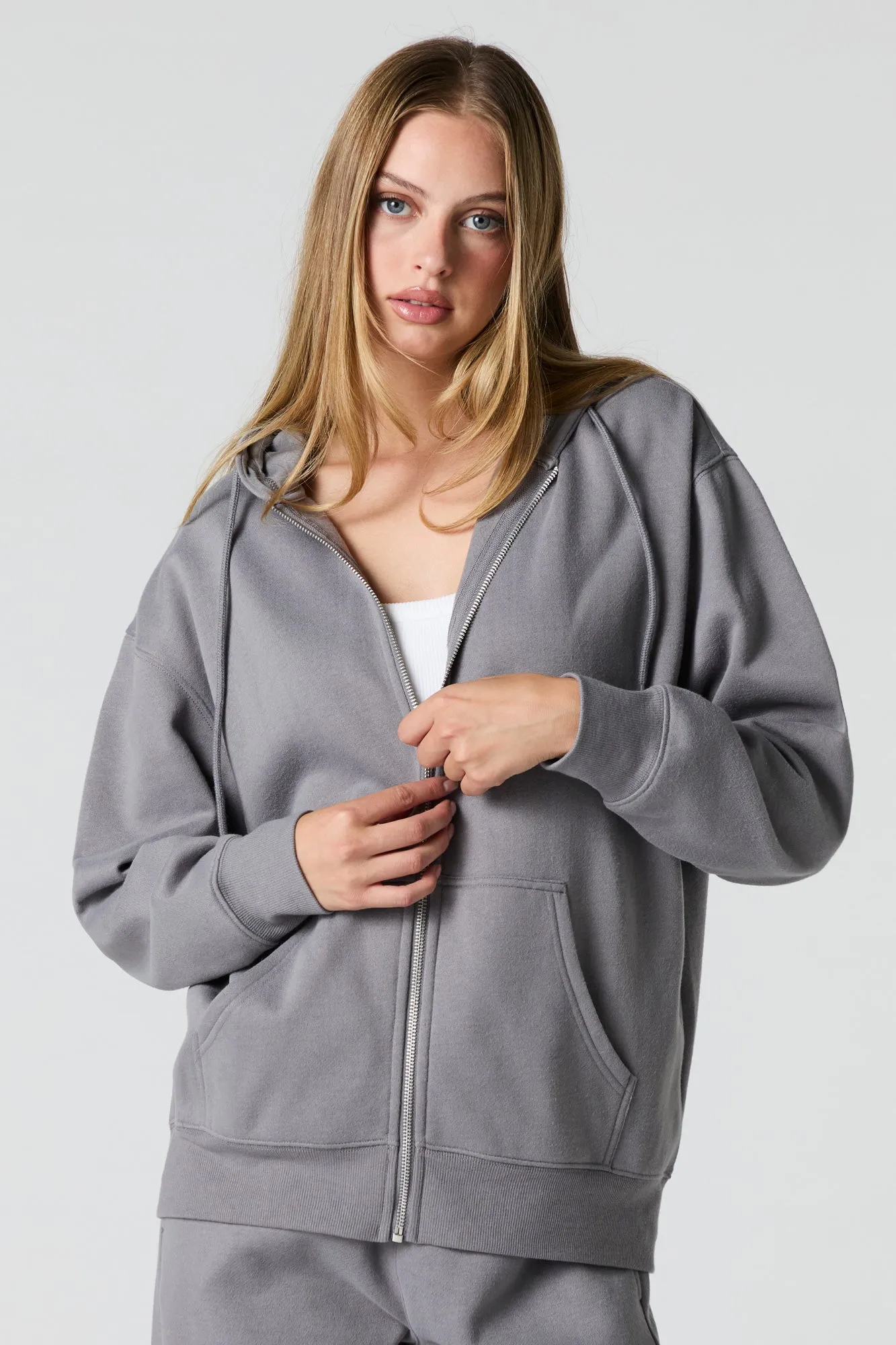 Oversized Zip-Up Fleece Hoodie