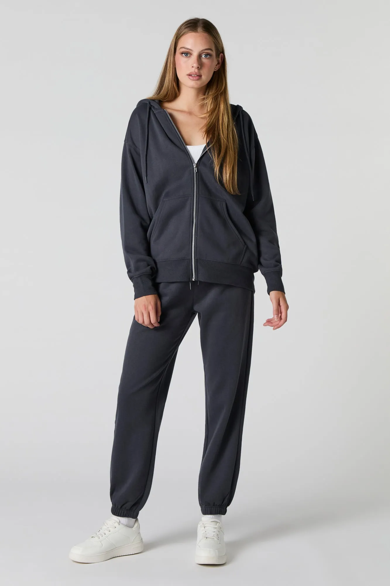 Oversized Zip-Up Fleece Hoodie