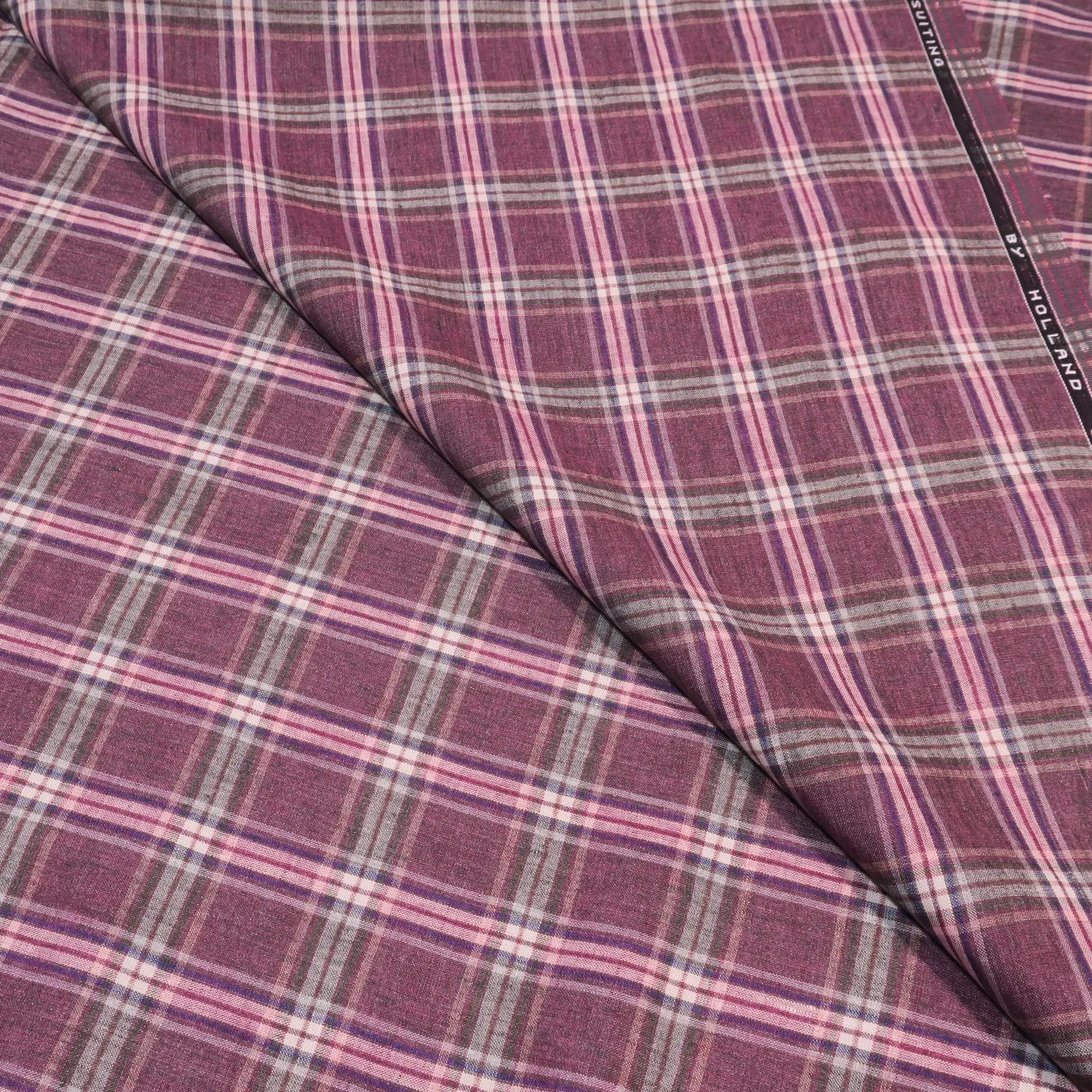 Purple Plaid Outlet Linen Suiting Holland & Sherry Fabric