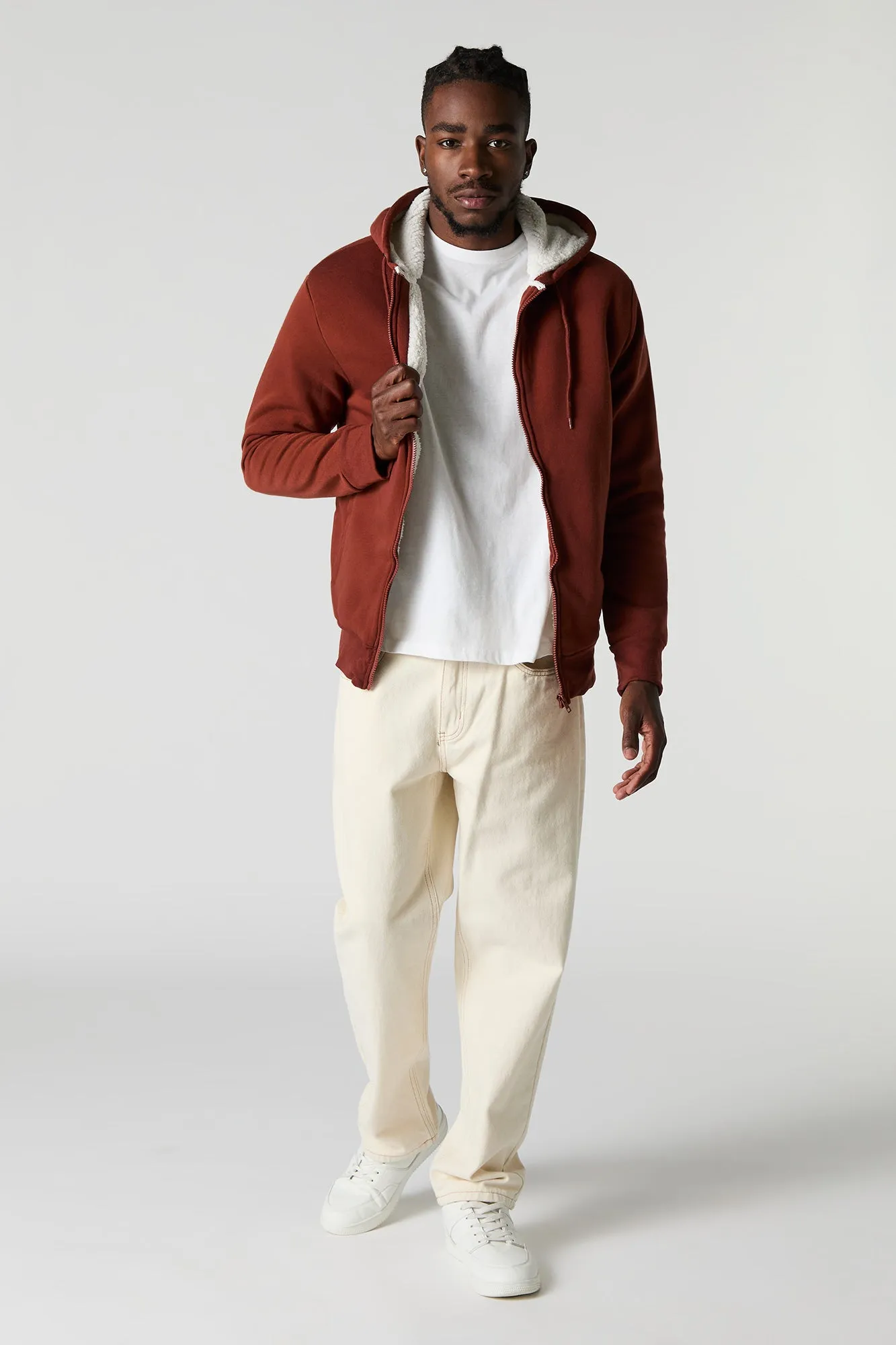 Sherpa Lined Zip-Up Fleece Hoodie