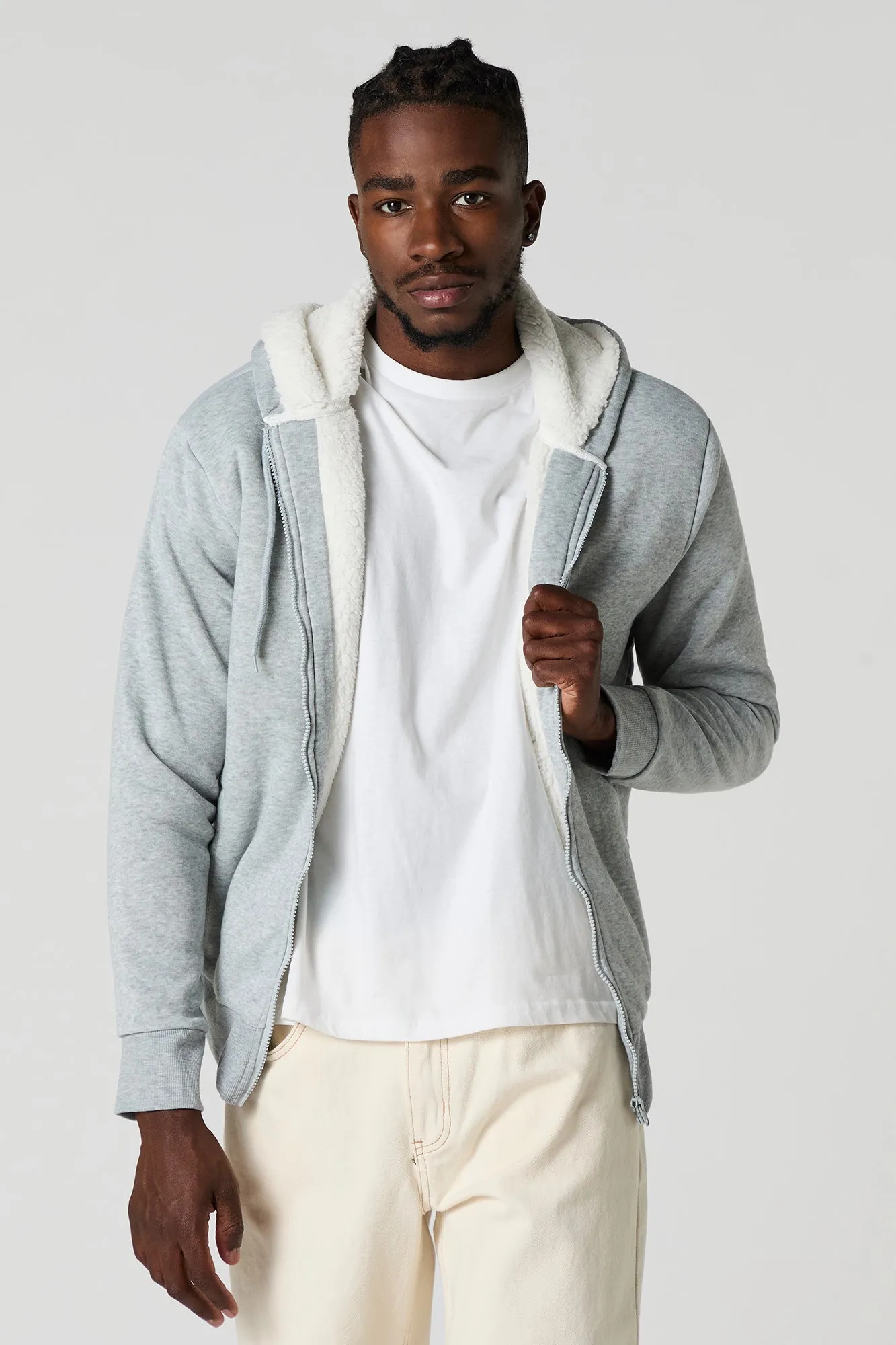 Sherpa Lined Zip-Up Fleece Hoodie