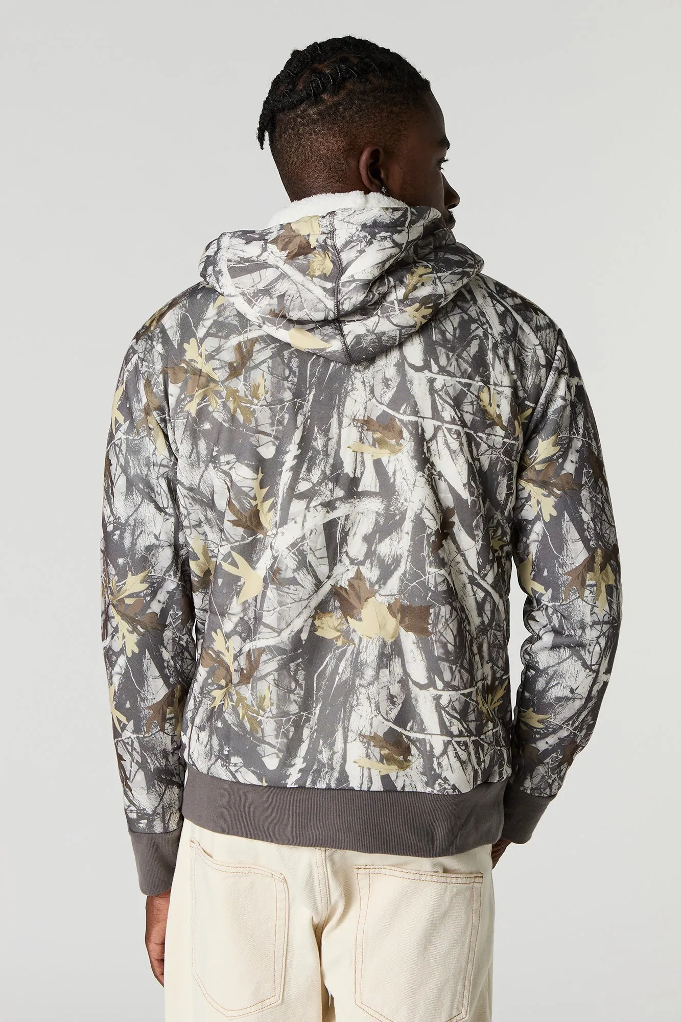 Sherpa Lined Zip-Up Fleece Hoodie