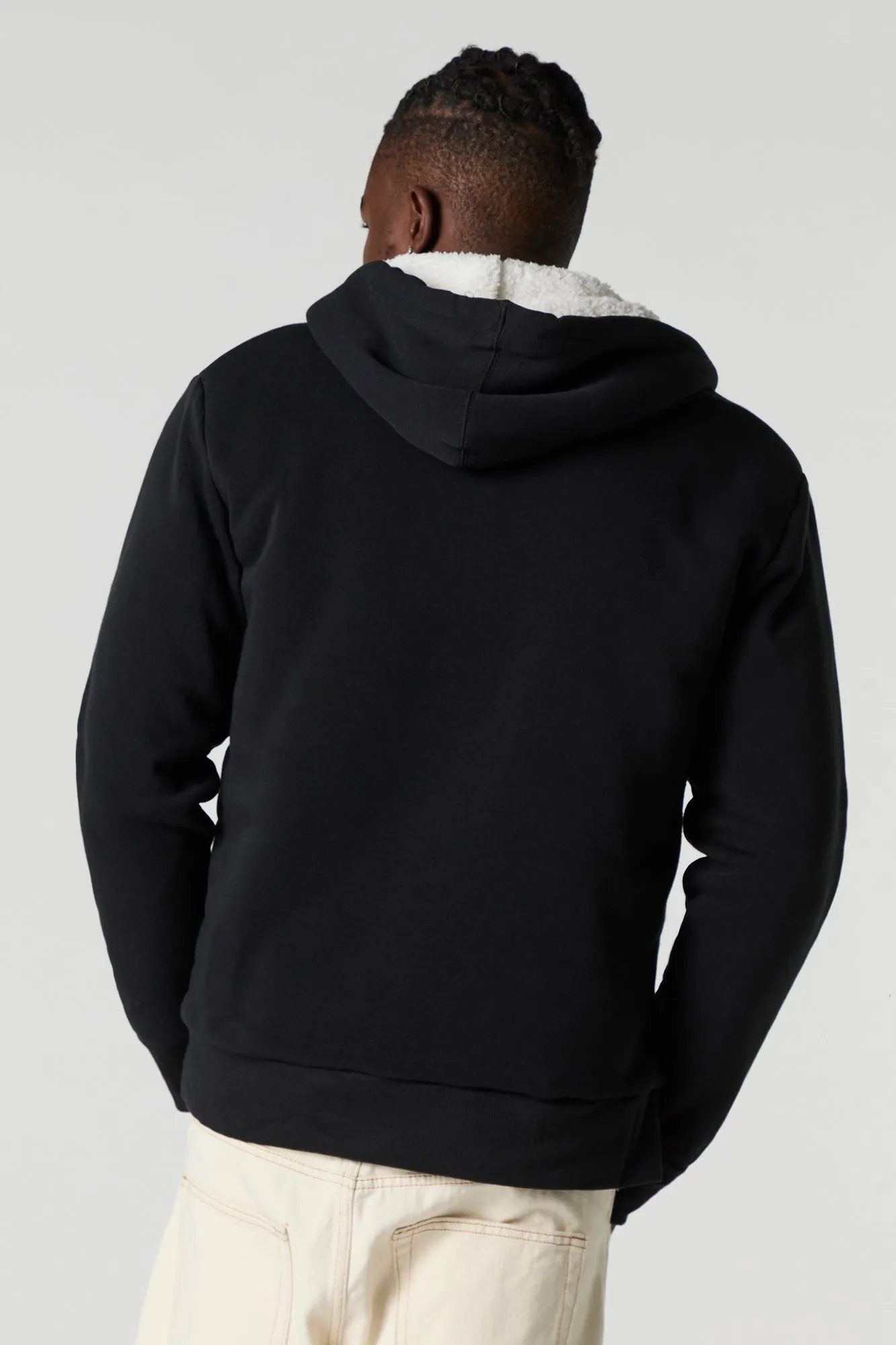 Sherpa Lined Zip-Up Fleece Hoodie