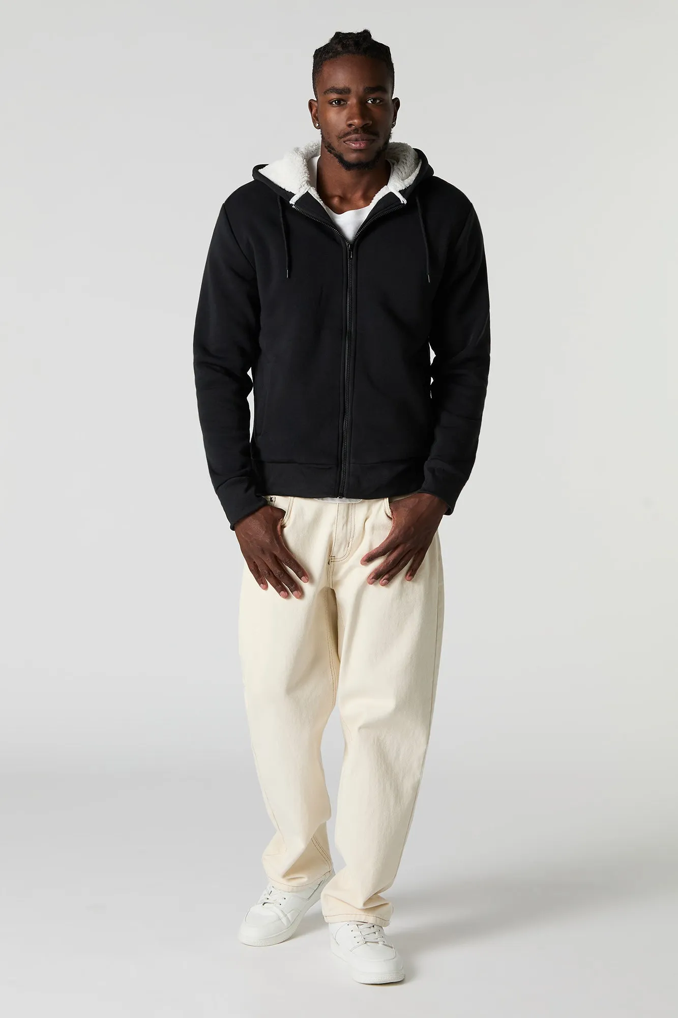 Sherpa Lined Zip-Up Fleece Hoodie