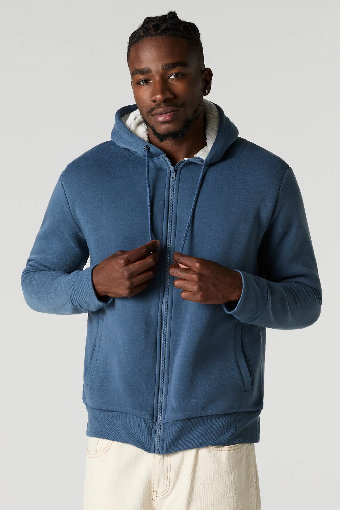 Sherpa Lined Zip-Up Fleece Hoodie